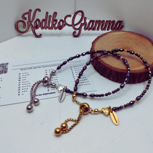 Handgemachtes Armband mit Morsecode „Du bist mein Glück“. Edelstahlverschluss, Geschenkverpackung, geheimnisvolle Botschaft. Kodikogramm Schmuck entdecken!