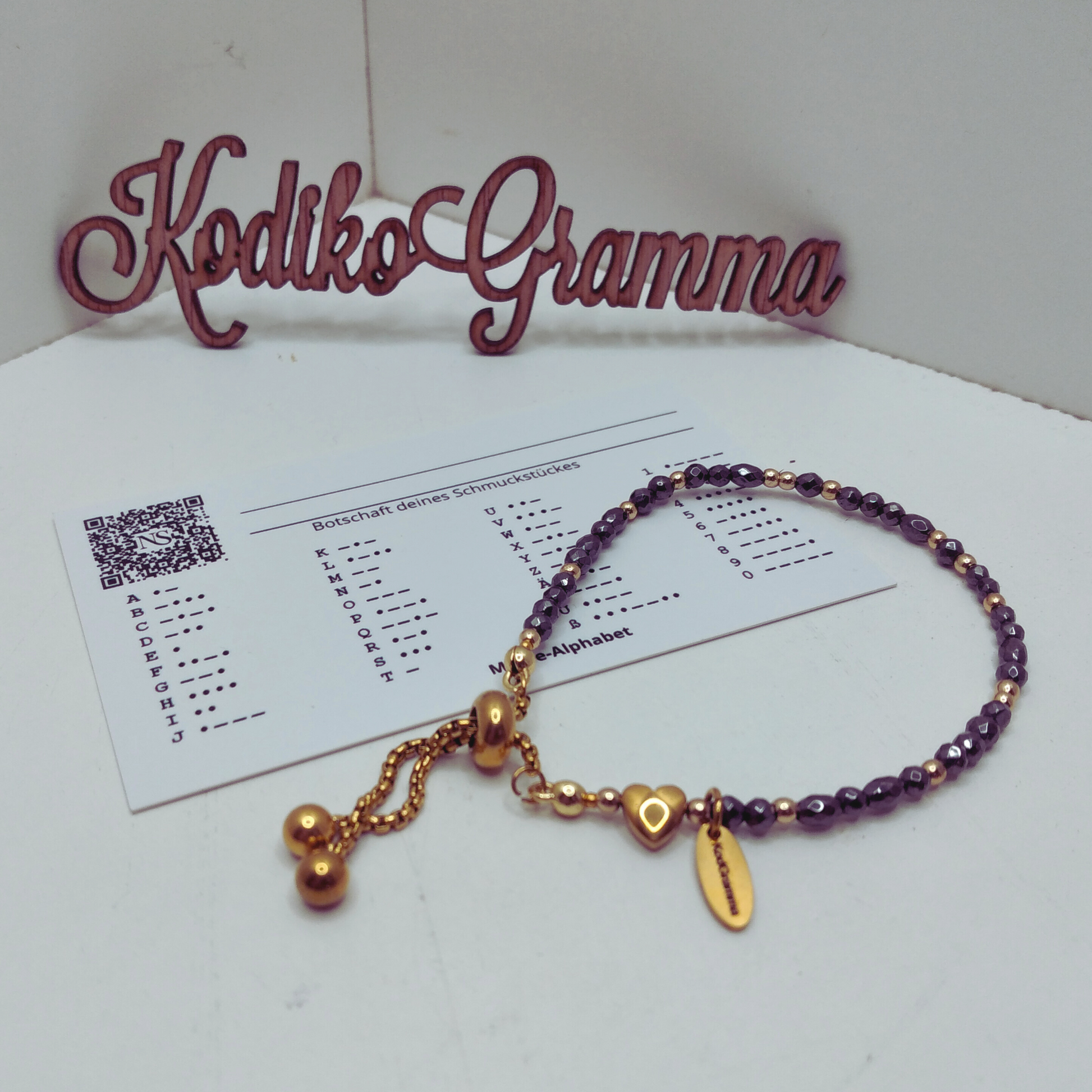 Armband Kodikogramm Ich liebe dich mit Morsecode-Perlen und Kettenverschluss