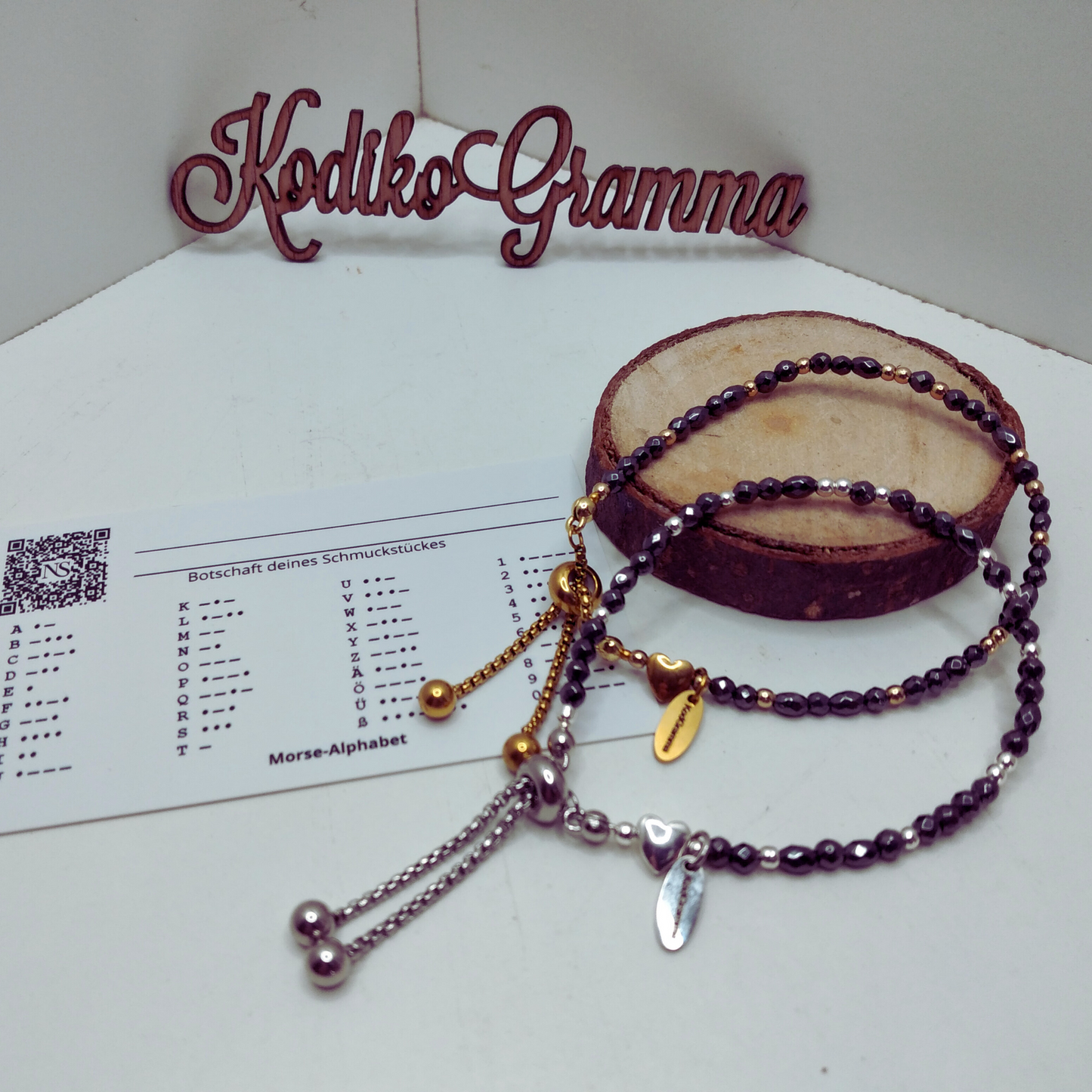 Armband Kodikogramm Ich liebe dich mit Morsecode-Perlen und Kettenverschluss