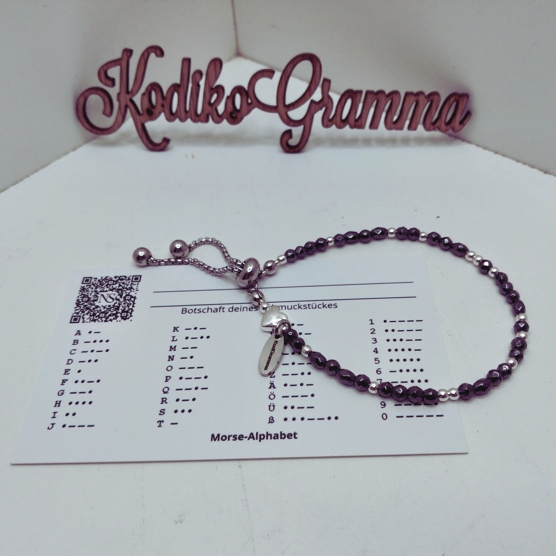 Armband Kodikogramm Ich liebe dich mit Morsecode-Perlen und Kettenverschluss